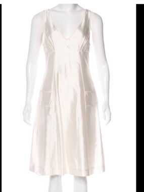 Narciso Rodriguez Silk Ivory V-Neck Slip Dress